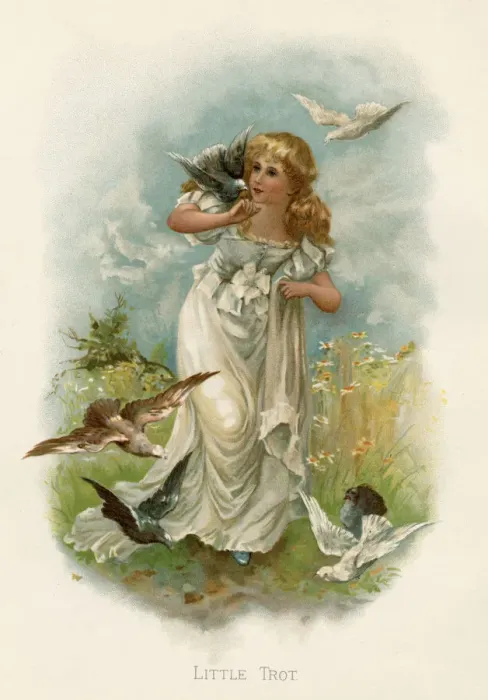 Framed Print : GIRL AND DOVES C1880 Framed Print : GIRL AND DOVES C1880