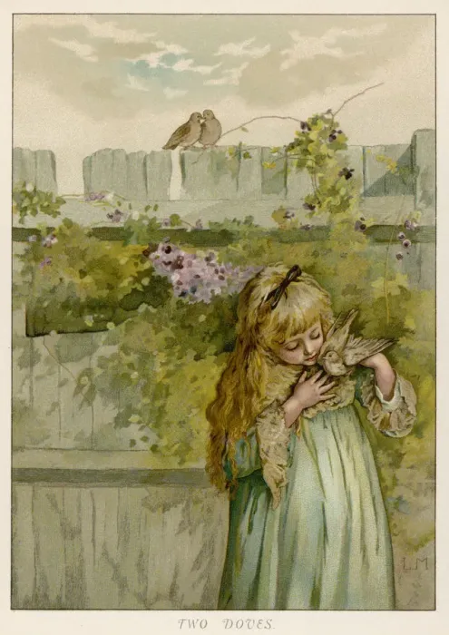 Framed Print : Girl with Doves C1890 Framed Print : Girl with Doves C1890