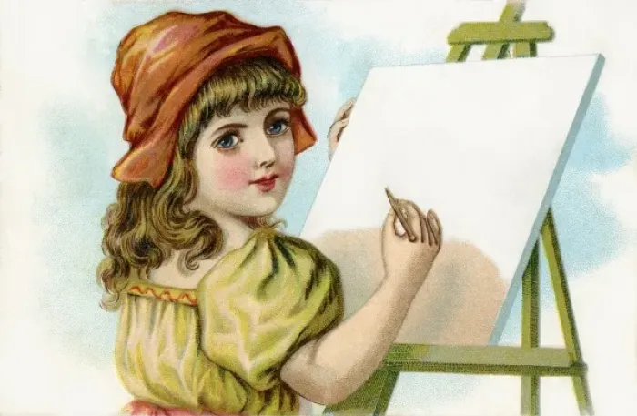 Framed Print : Girl drawing at easel Framed Print : Girl drawing at easel