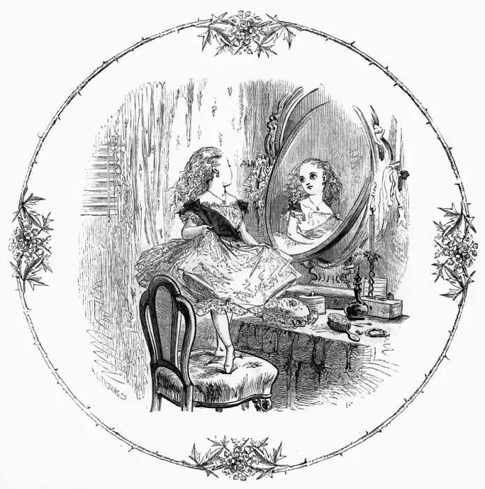 Framed Print : Girl Dresses at Mirror Framed Print : Girl Dresses at Mirror