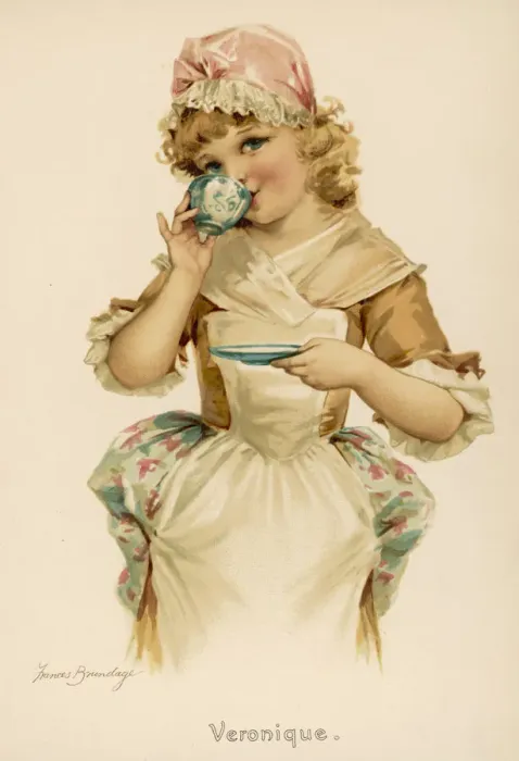 Framed Print : GIRL DRINKS TEA C1890 Framed Print : GIRL DRINKS TEA C1890