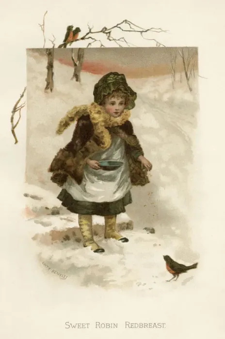 Framed Print : GIRL FEEDS A ROBIN Framed Print : GIRL FEEDS A ROBIN