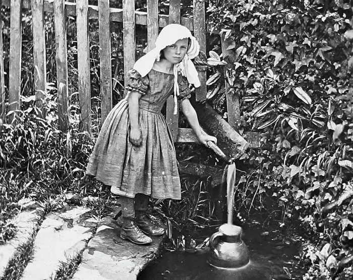 Framed Print : Girl fetching water Victorian period Framed Print : Girl fetching water Victorian period