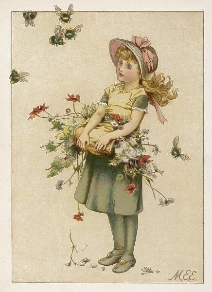 Girl with Flowers & Bees