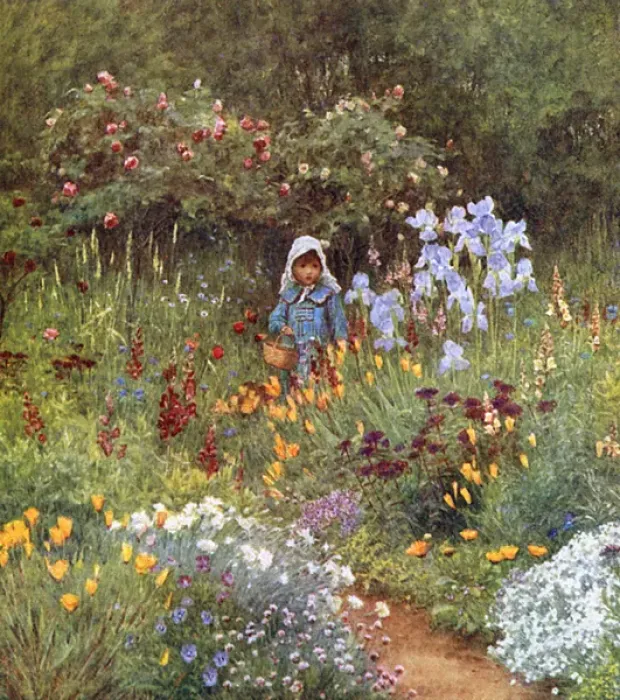 Framed Print : Girl with Flowers C1886 Framed Print : Girl with Flowers C1886