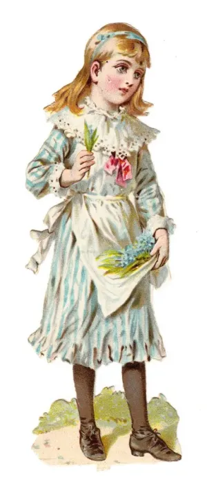 Framed Print : Girl with flowers on a Victorian scrap Framed Print : Girl with flowers on a Victorian scrap