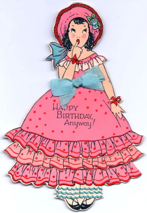 Framed Print : Girl in a frilly pink dress on a cutout birthday card Framed Print : Girl in a frilly pink dress on a cutout birthday card
