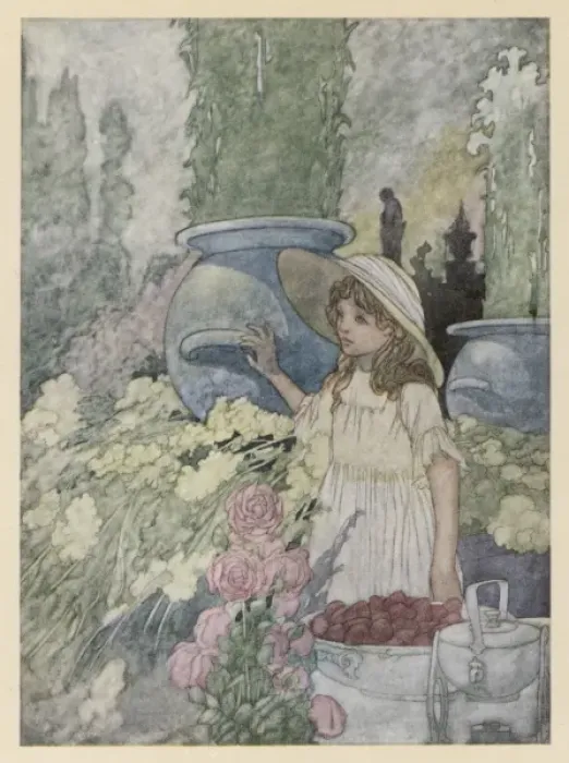 Framed Print : Girl in Garden 1912 Framed Print : Girl in Garden 1912