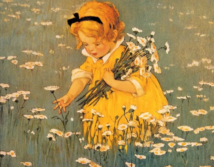 Framed Print : Girl Gathering Daisies Framed Print : Girl Gathering Daisies