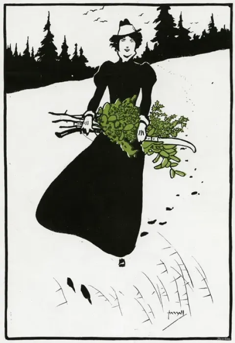 Framed Print : Girl gathers Christmas decorations, 1898 Framed Print : Girl gathers Christmas decorations, 1898