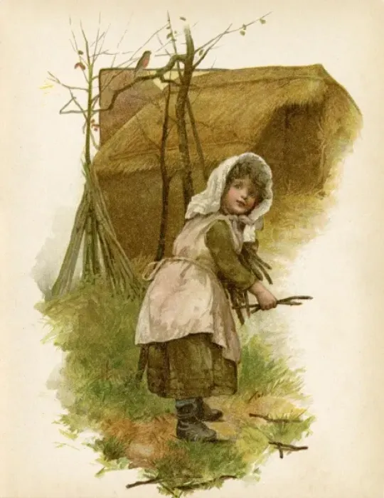 Framed Print : Girl Gathers Twigs 1890 Framed Print : Girl Gathers Twigs 1890