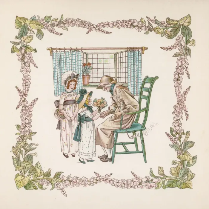 Framed Print : Girl Gives Flowers 19C Framed Print : Girl Gives Flowers 19C