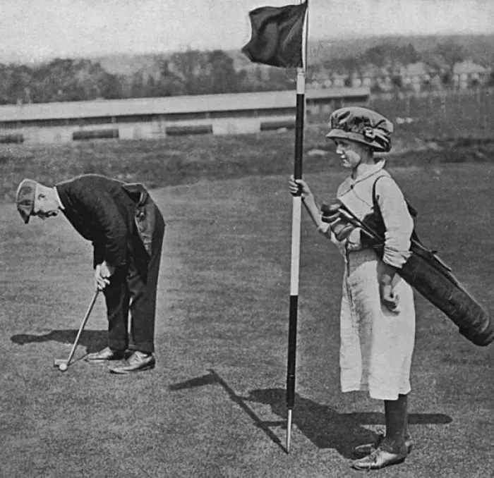 Framed Print : Girl golf caddy, WW1 Framed Print : Girl golf caddy, WW1
