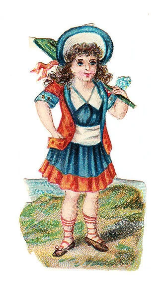 Girl with green umbrella on a Victorian scrap