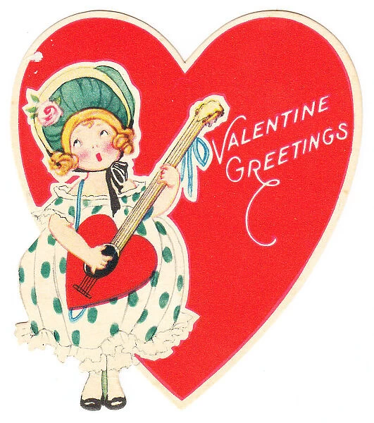 Girl with guitar on a heart-shaped Valentine card