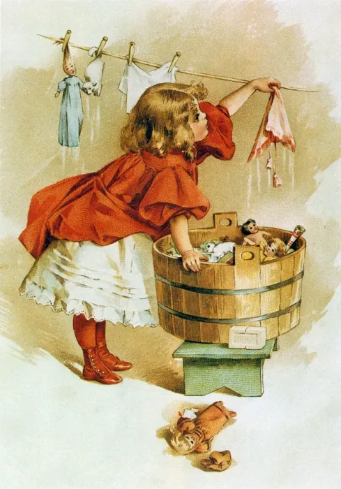 Framed Print : Girl Hangs Duds on Line Date: 1896 Framed Print : Girl Hangs Duds on Line Date: 1896