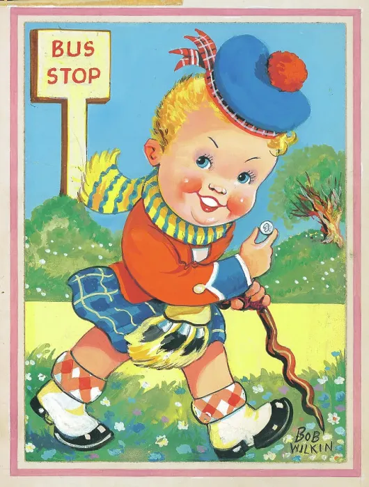 Framed Print : Girl having tea Children's Postcard design Watercolour Framed Print : Girl having tea Children's Postcard design Watercolour