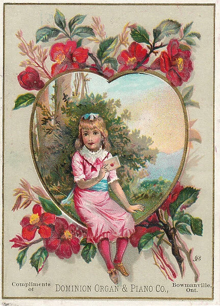 Girl with heart and flowers on a Valentine card