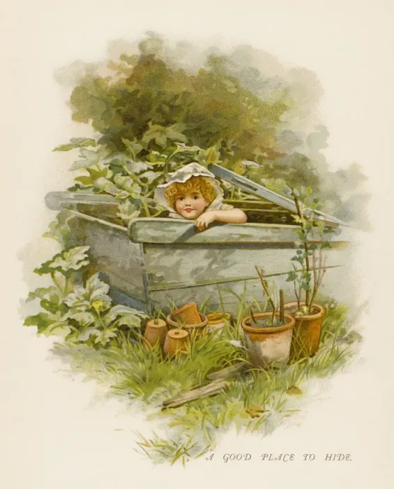 Framed Print : Girl Hiding, Garden 1880 Framed Print : Girl Hiding, Garden 1880