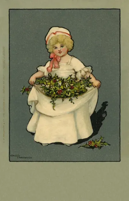 Framed Print : Girl with holly & mistletoe Framed Print : Girl with holly & mistletoe
