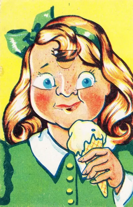 Framed Print : Girl with ice cream on a greetings card Framed Print : Girl with ice cream on a greetings card