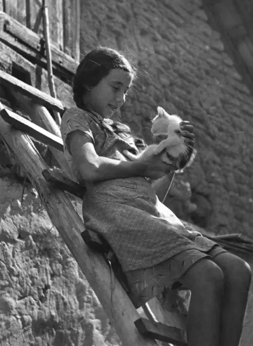 Framed Print : Girl with Kitten 1930S Framed Print : Girl with Kitten 1930S