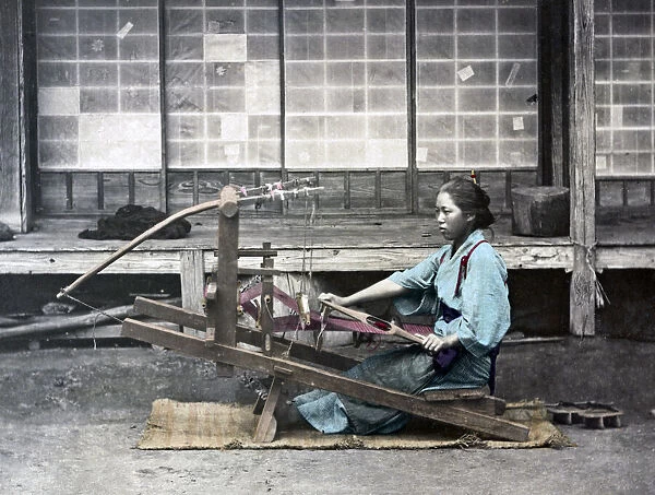 Girl at a loom, Japan circa 1870s. Date: circa 1870s