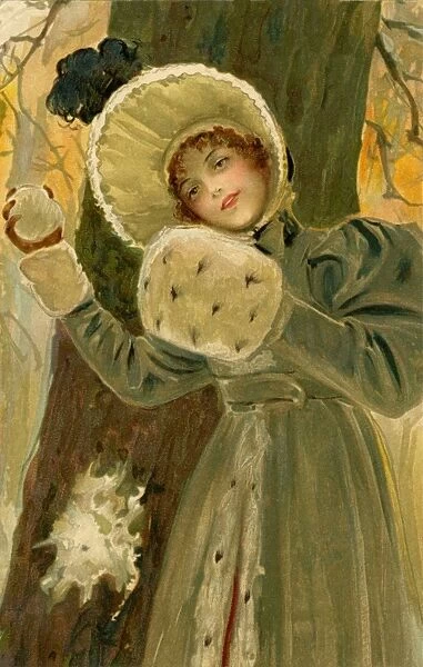 Girl in muff and bonnet