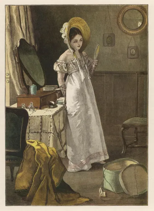 Framed Print : GIRL / NEW BONNET C. 1820 Framed Print : GIRL / NEW BONNET C. 1820