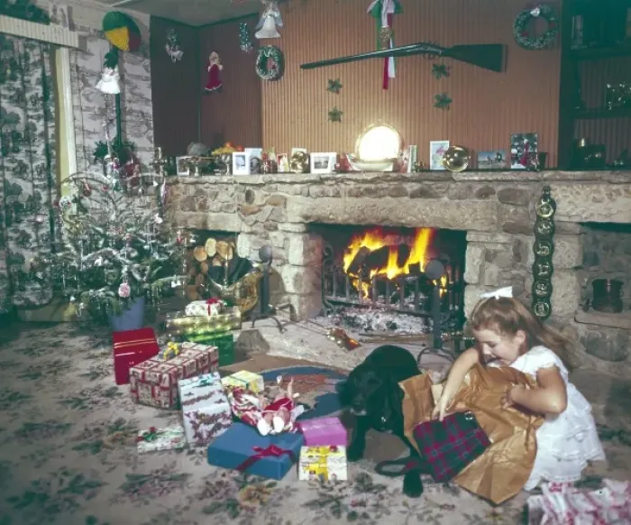 Framed Print : Girl Opens Xmas Presents Framed Print : Girl Opens Xmas Presents