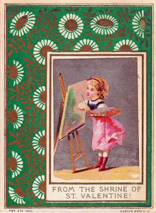 Framed Print : Girl painting a picture on a Valentine card