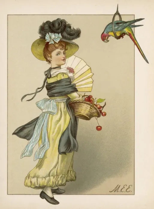 Framed Print : Girl with Parrot C1875 Framed Print : Girl with Parrot C1875