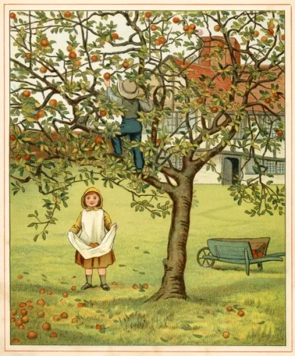 Framed Print : Girl Picks Fruit 1881 Framed Print : Girl Picks Fruit 1881