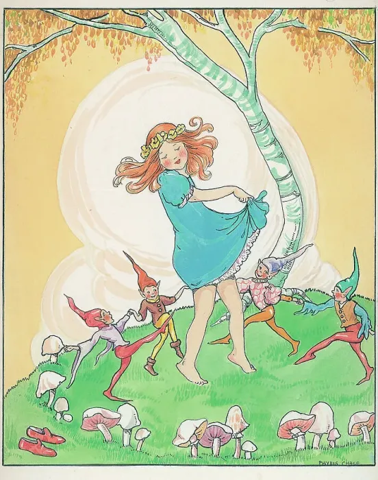 Framed Print : Girl and pixies elves ? Children's Postcard design Framed Print : Girl and pixies elves ? Children's Postcard design