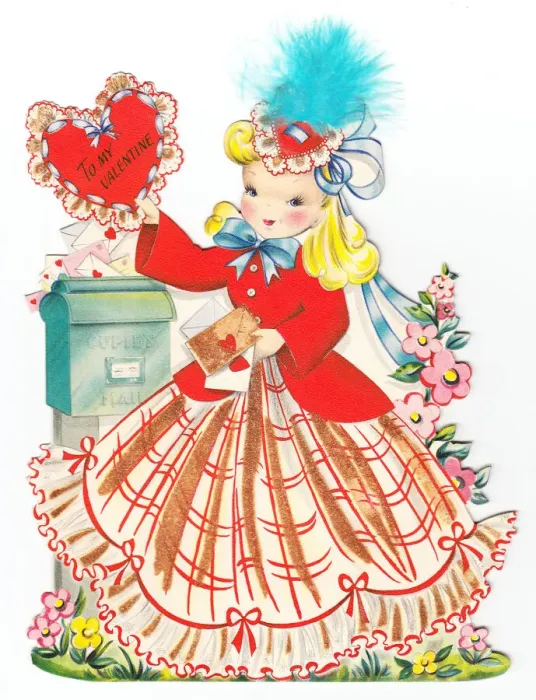 Framed Print : Girl at a post box on a Valentine card Framed Print : Girl at a post box on a Valentine card