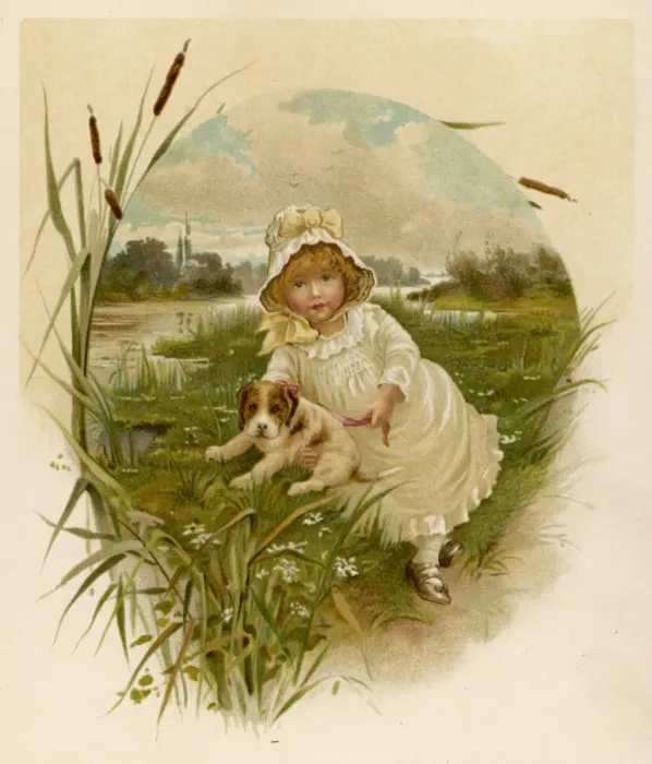 Framed Print : Girl and Pup by River Framed Print : Girl and Pup by River