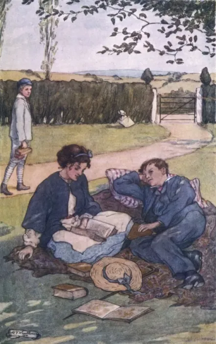 Framed Print : Girl Reads to Boy 1911 Framed Print : Girl Reads to Boy 1911