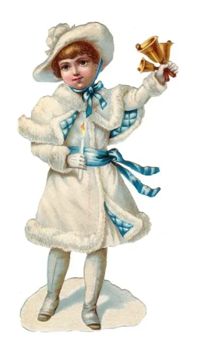 Framed Print : Girl ringing bells on a Victorian Christmas scrap Framed Print : Girl ringing bells on a Victorian Christmas scrap
