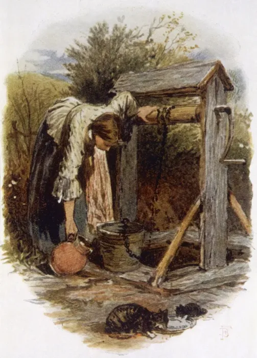 Framed Print : Girl at Rustic Well Framed Print : Girl at Rustic Well