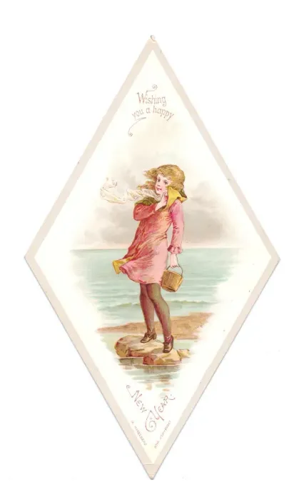 Framed Print : Girl at the seaside on a New Year card Framed Print : Girl at the seaside on a New Year card