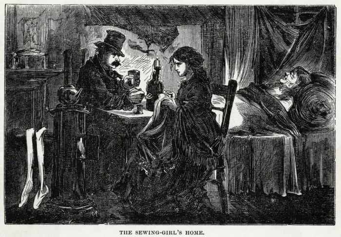 Framed Print : GIRL SEWS / NEW YORK / 1872 Framed Print : GIRL SEWS / NEW YORK / 1872