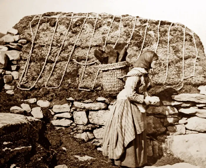 Framed Print : Girl in Shetland knitting as she walks, Scotland Framed Print : Girl in Shetland knitting as she walks, Scotland