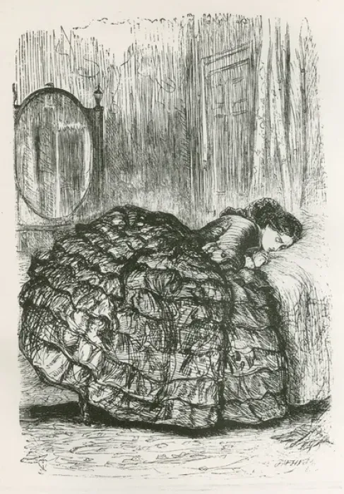 Framed Print : Girl sleeping on bed in crinoline dress by Millais Framed Print : Girl sleeping on bed in crinoline dress by Millais