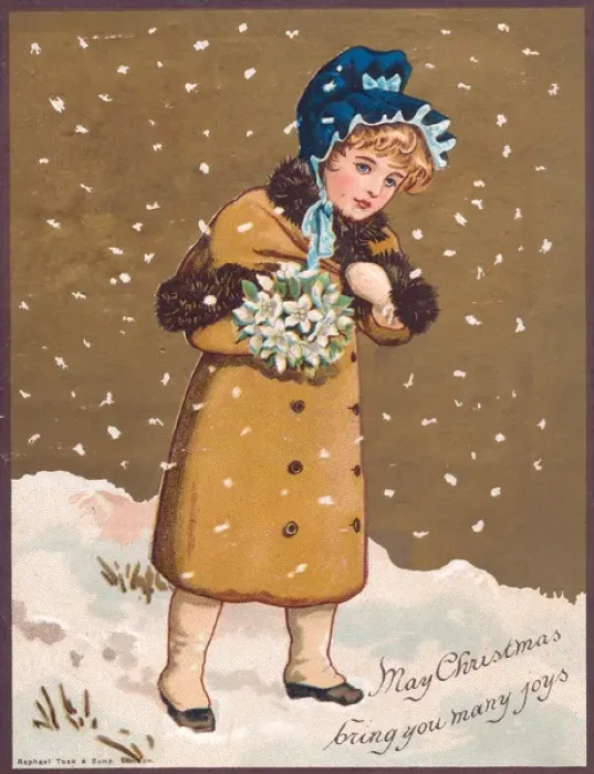 Framed Print : Girl in the snow on a Christmas card Framed Print : Girl in the snow on a Christmas card
