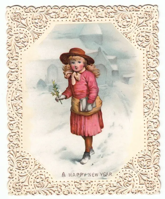 Framed Print : Girl in the snow on a New Year card Framed Print : Girl in the snow on a New Year card