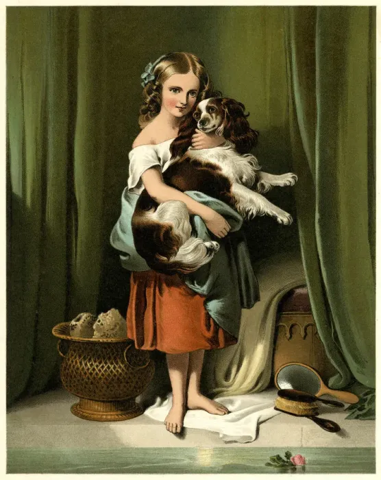 Framed Print : GIRL AND SPANIEL Framed Print : GIRL AND SPANIEL