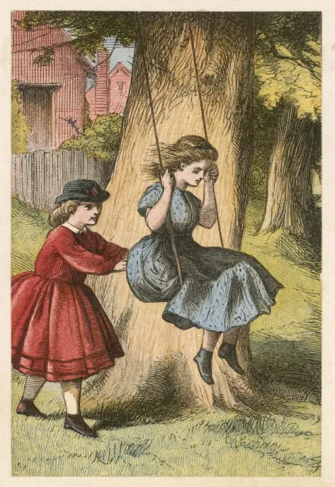 Framed Print : Girl on Swing C1860 Framed Print : Girl on Swing C1860