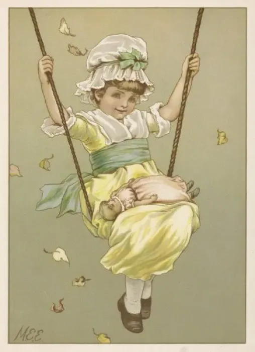 Framed Print : Girl on Swing C1885 Framed Print : Girl on Swing C1885