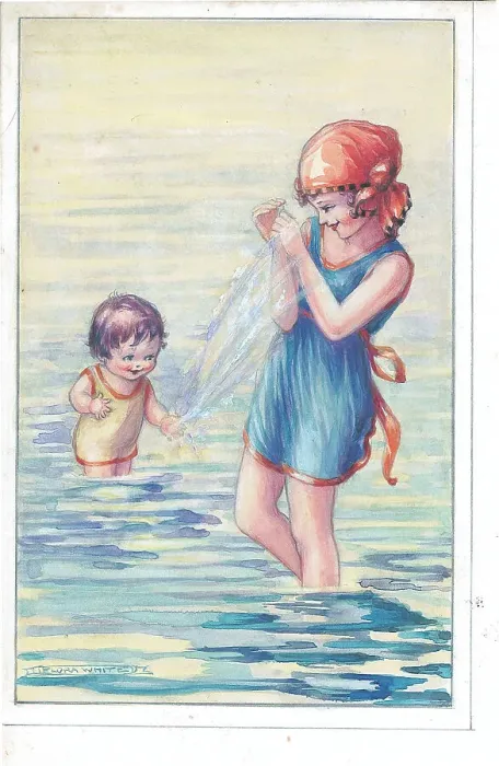 Framed Print : Girl and toddler playing in the water Framed Print : Girl and toddler playing in the water
