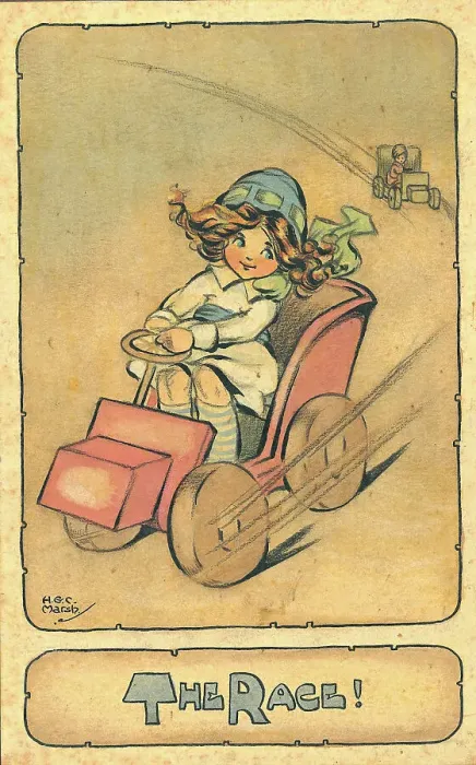 Framed Print : Girl in toy car The Race! Framed Print : Girl in toy car The Race!